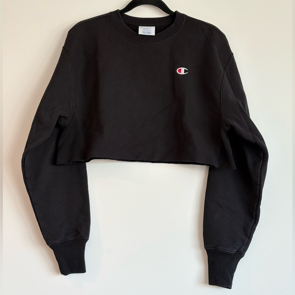 Champion Women's Black Logo Cropped Hoodie